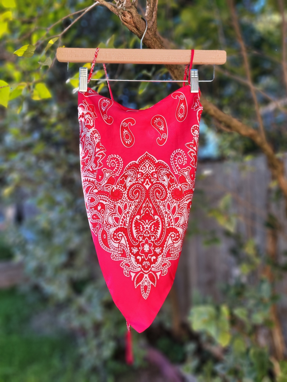 Red Paisley Bandana Scarf Cami Top - Tie Back